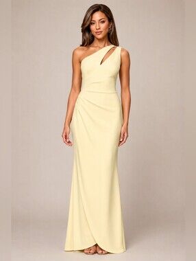 Betsy & Adam Soft Yellow One-Shoulder Evening Dress Ball Grown Size 14